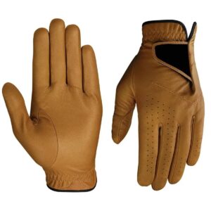 Men’s Cabretta Leather Golf Gloves – Durable Full Finger Grip Gloves with UV Protection and Breathable Comfort
